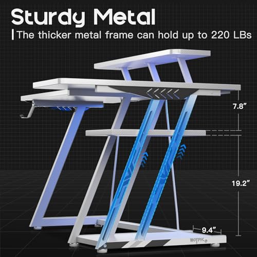 Black 55 Inch L Shaped Gaming Desk with LED Lights I911