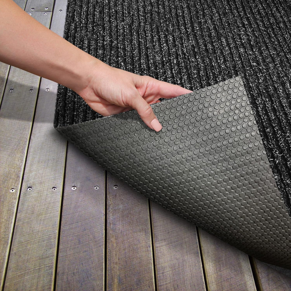 Charcoal Black Ribbed Indoor Outdoor Carpet 6 Feet X 10 Feet T596269