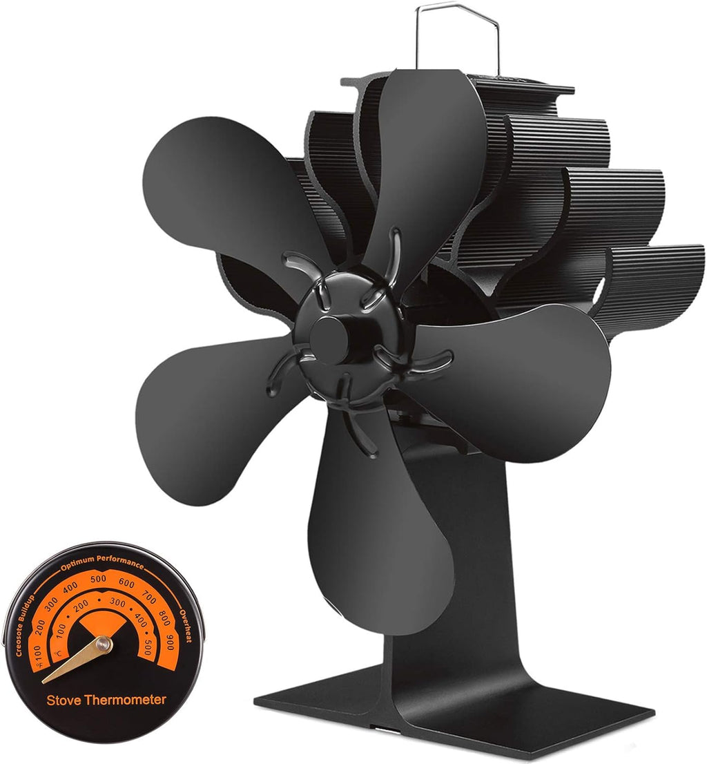 5-Blades Heat Powered Stove Fan with Thermometer Pack of 2 V4047