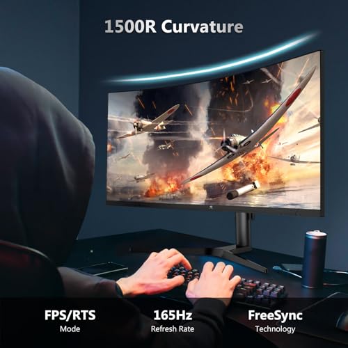 34" Ultrawide 2K Curved Gaming Monitor with 165Hz Refresh Rate, 21:9 Aspect Ratio, 3440x1440 Resolution, VA Panel M992808