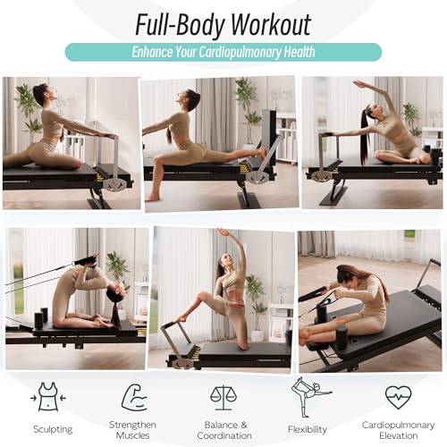 Black Foldable Pilates Reformer Machine with Jump Board, 500 lbs Capacity K364441