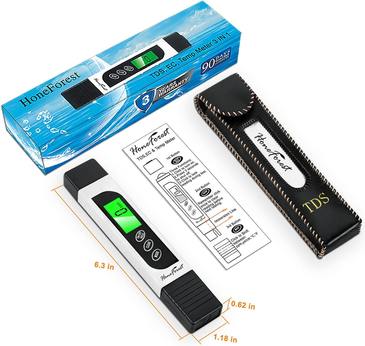 TDS Meter EC Meter Temperature Meter 3 in 1 0-9990ppm X1534