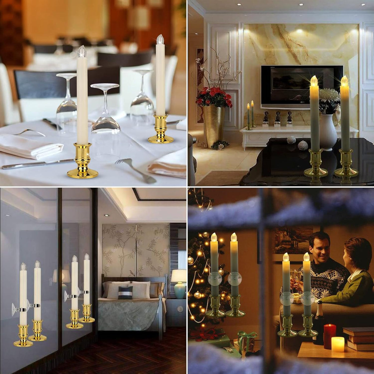 12 Pack Ivory Flickering Flameless LED Taper Candles with Remote O6299