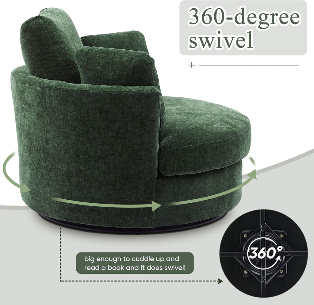 Green Chenille Oversized Swivel Barrel Chair T96886