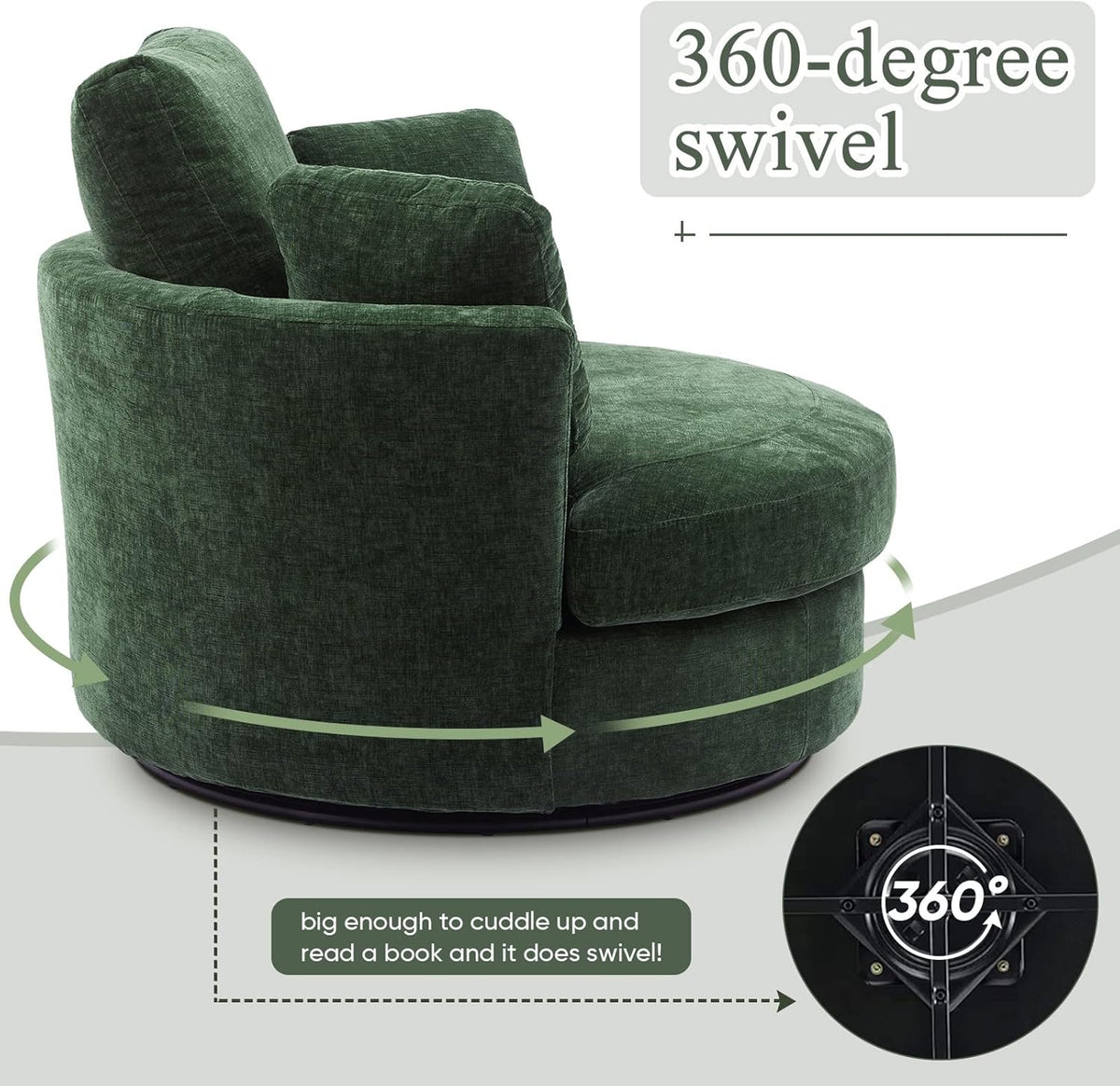 Green Chenille Oversized Swivel Barrel Chair T96886
