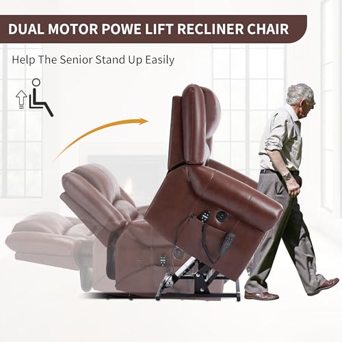 Brown Faux Leather Power Lift Recliner Chair with Massage and Heat F7097