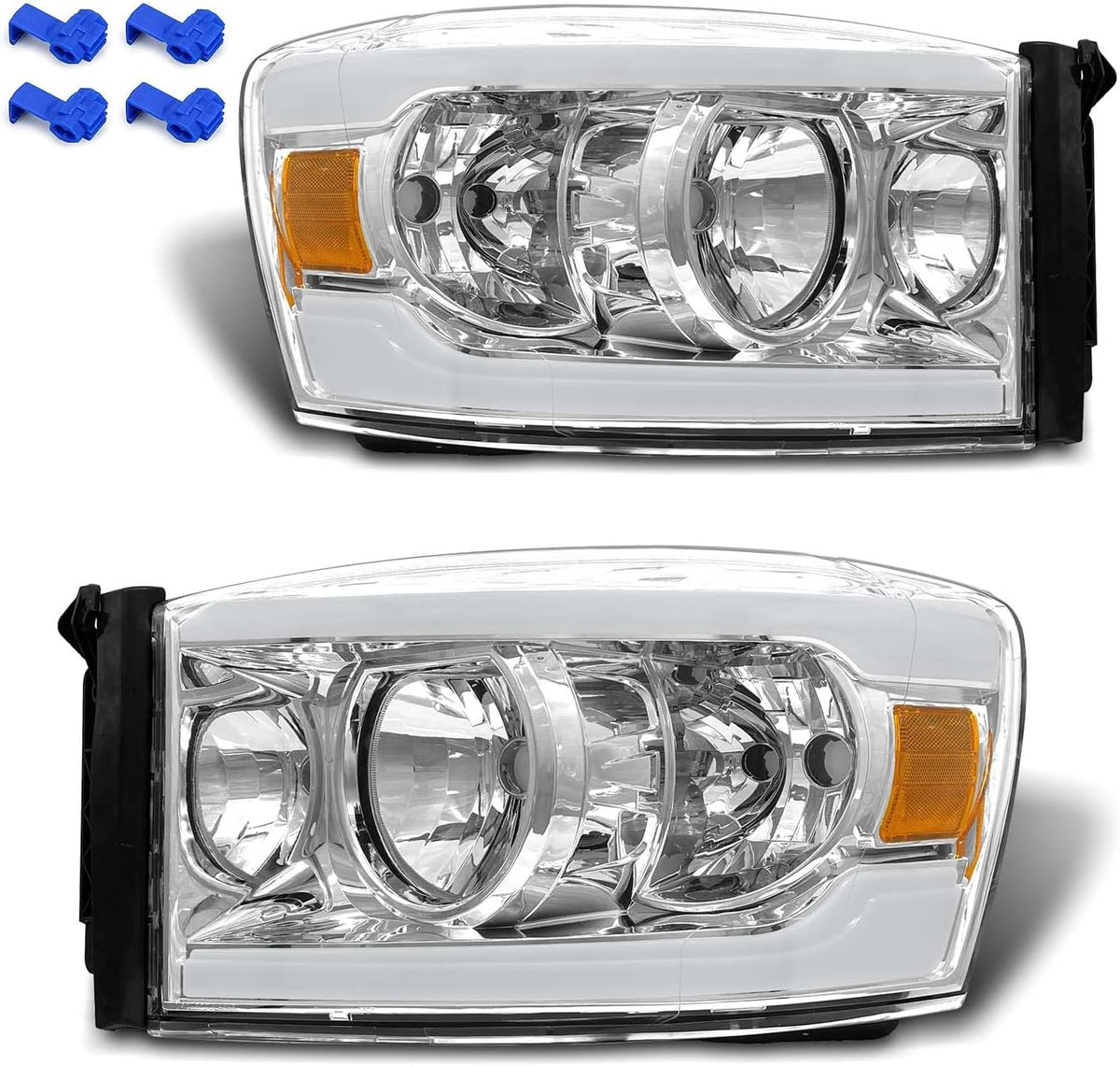 2006-2009 Dodge Ram Headlight Assembly Left + Right Chrome Housing Y196185