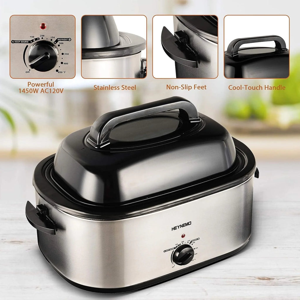 24 QT Stainless Steel Electric Roaster Oven with Self-Basting Lid L40947
