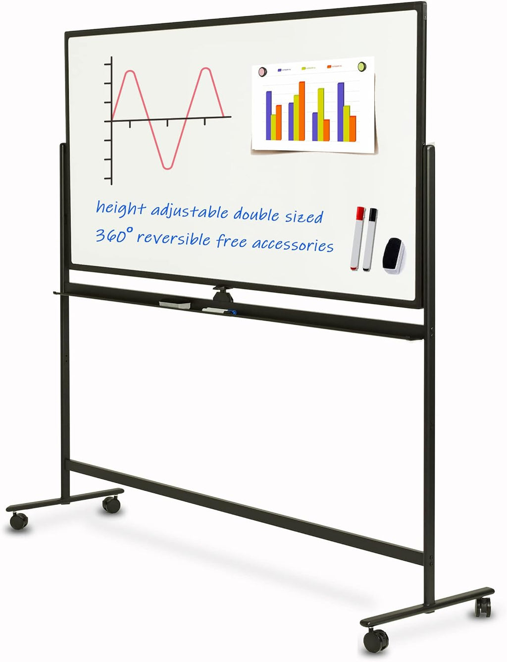 Mobile Double Sided Whiteboard 36 x 71 Inches with Aluminum White Frame P4292