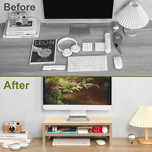 Wooden Monitor Stand Riser 2 Tier Laptop Stand with Storage S7269