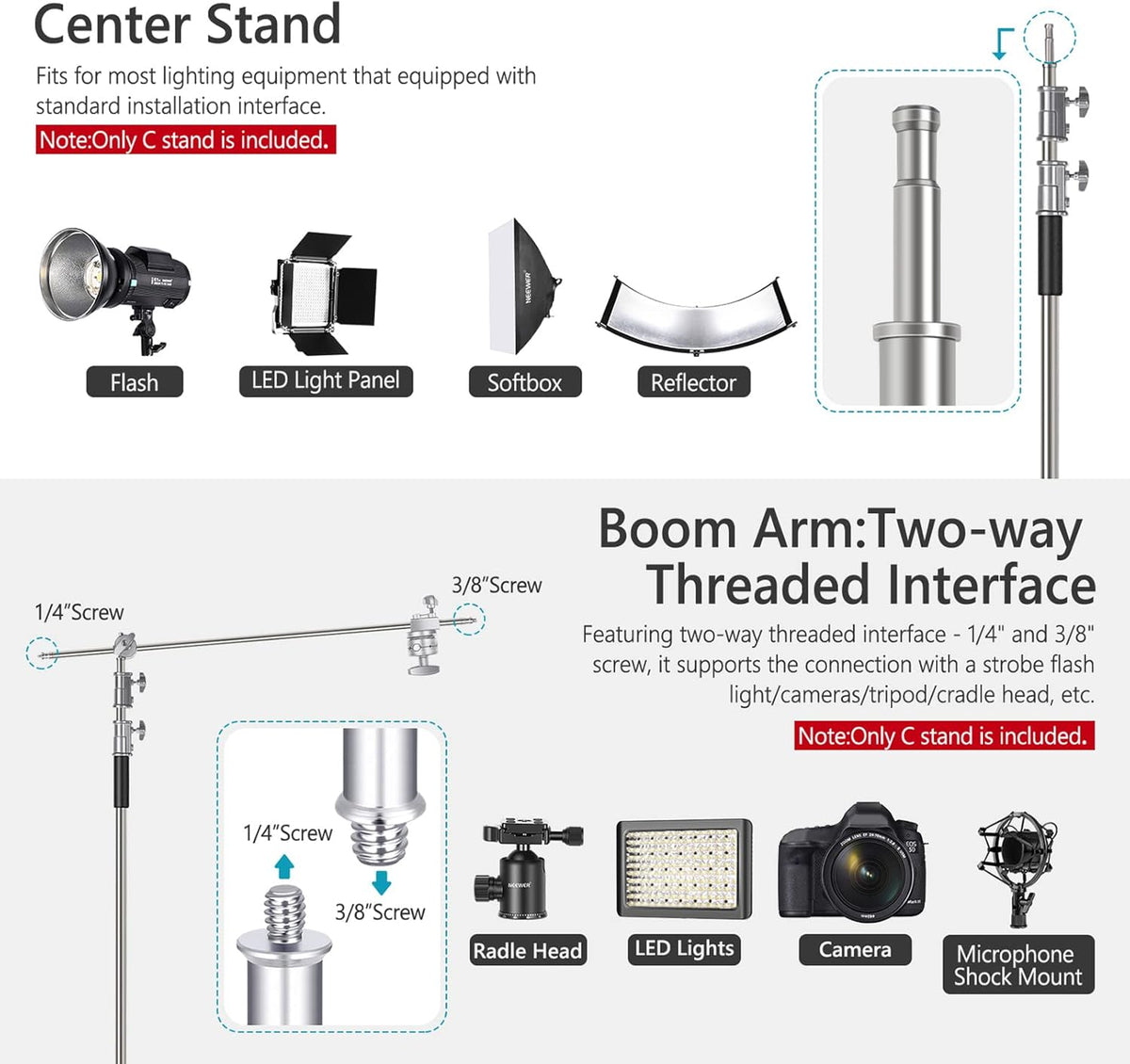 10 Feet C-Stand Light Stand with Extension Boom Arm and Carry Bag F365
