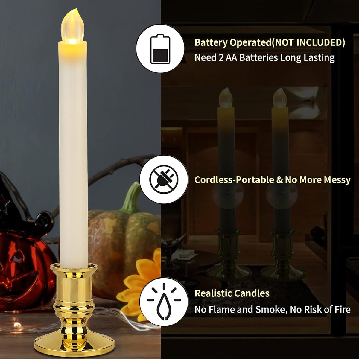 12 Pack Ivory Flickering Flameless LED Taper Candles with Remote O6299
