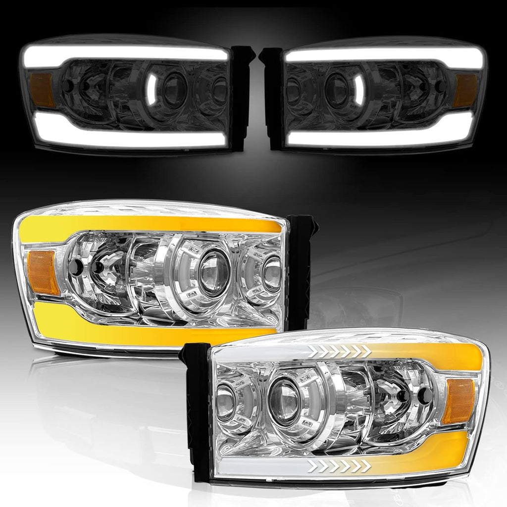 2006-2009 Dodge Ram Headlight Assembly Left + Right Chrome Housing Y196185