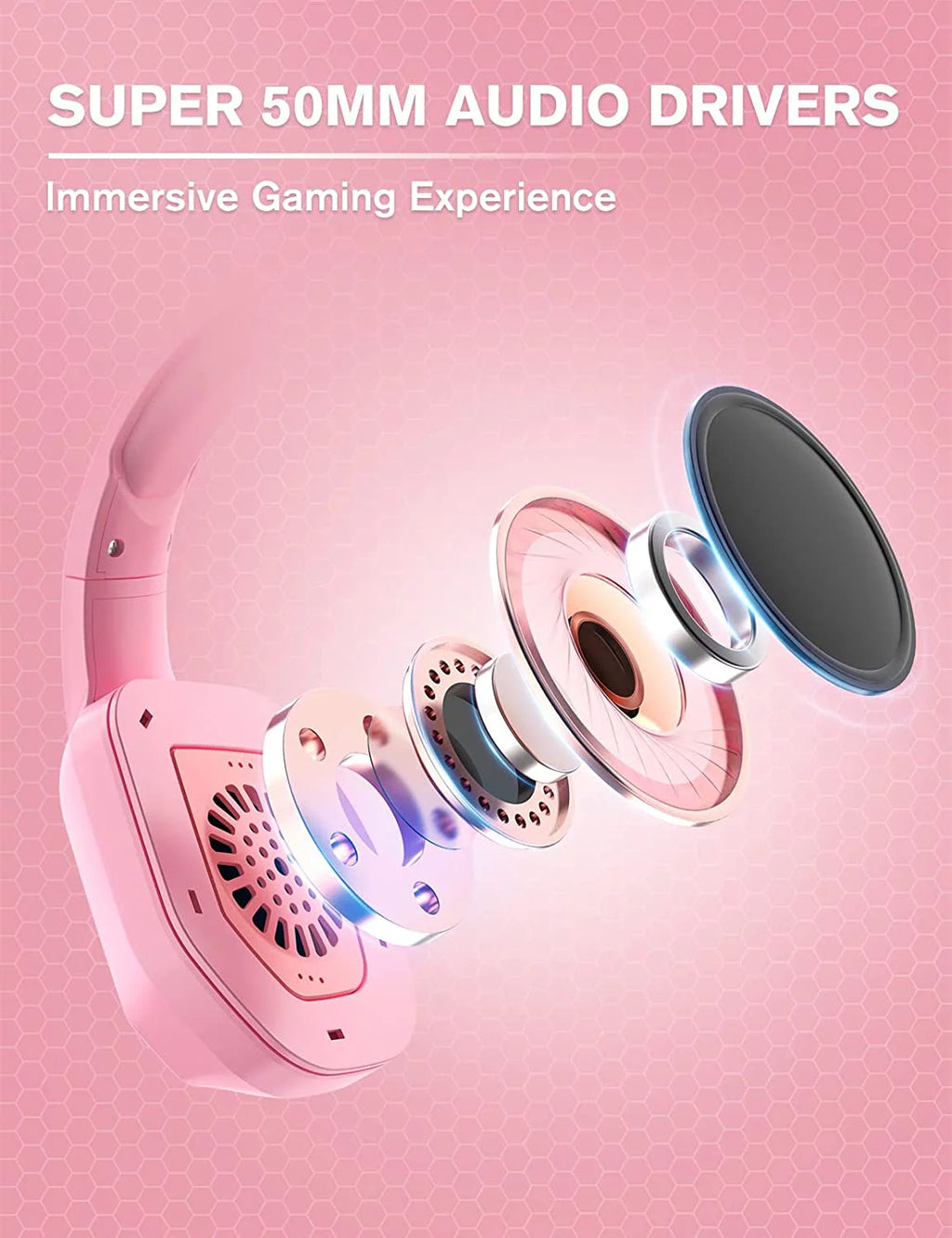 Pink Wired Over-Ear Gaming Headset with Noise Canceling Microphone D8731