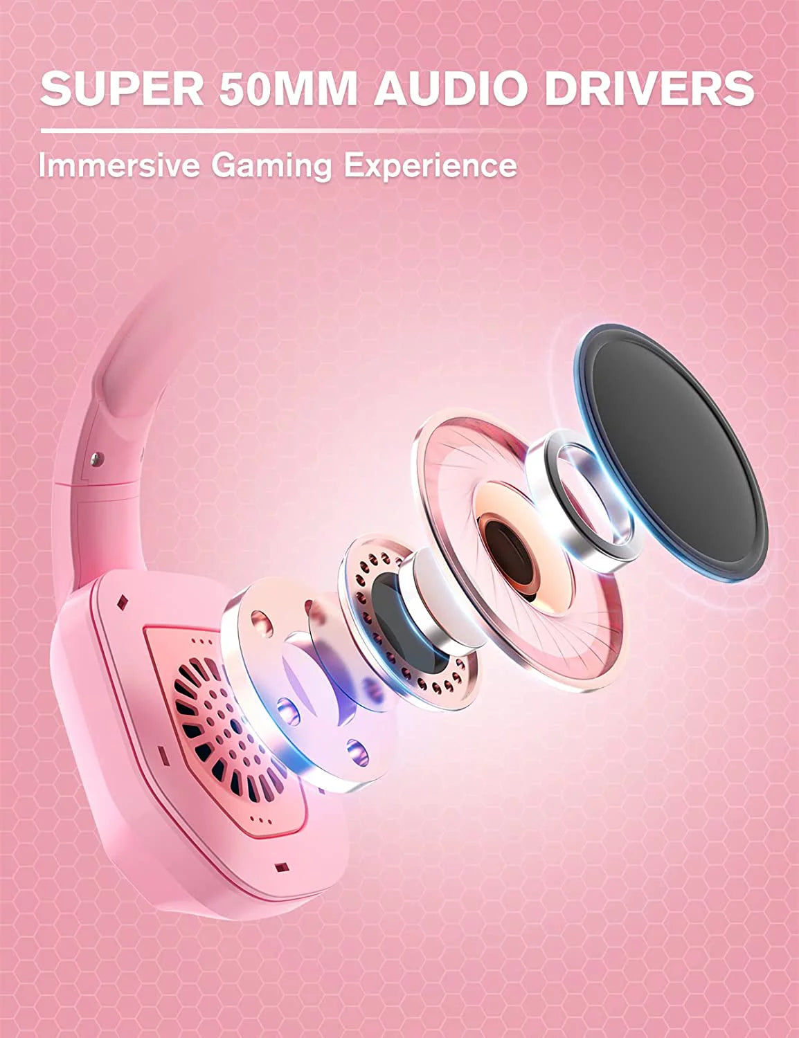 Pink Wired Over-Ear Gaming Headset with Noise Canceling Microphone D8731