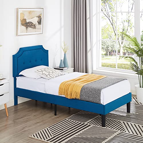 Twin Size Upholstered Platform Bed Frame with Wooden Slats L243