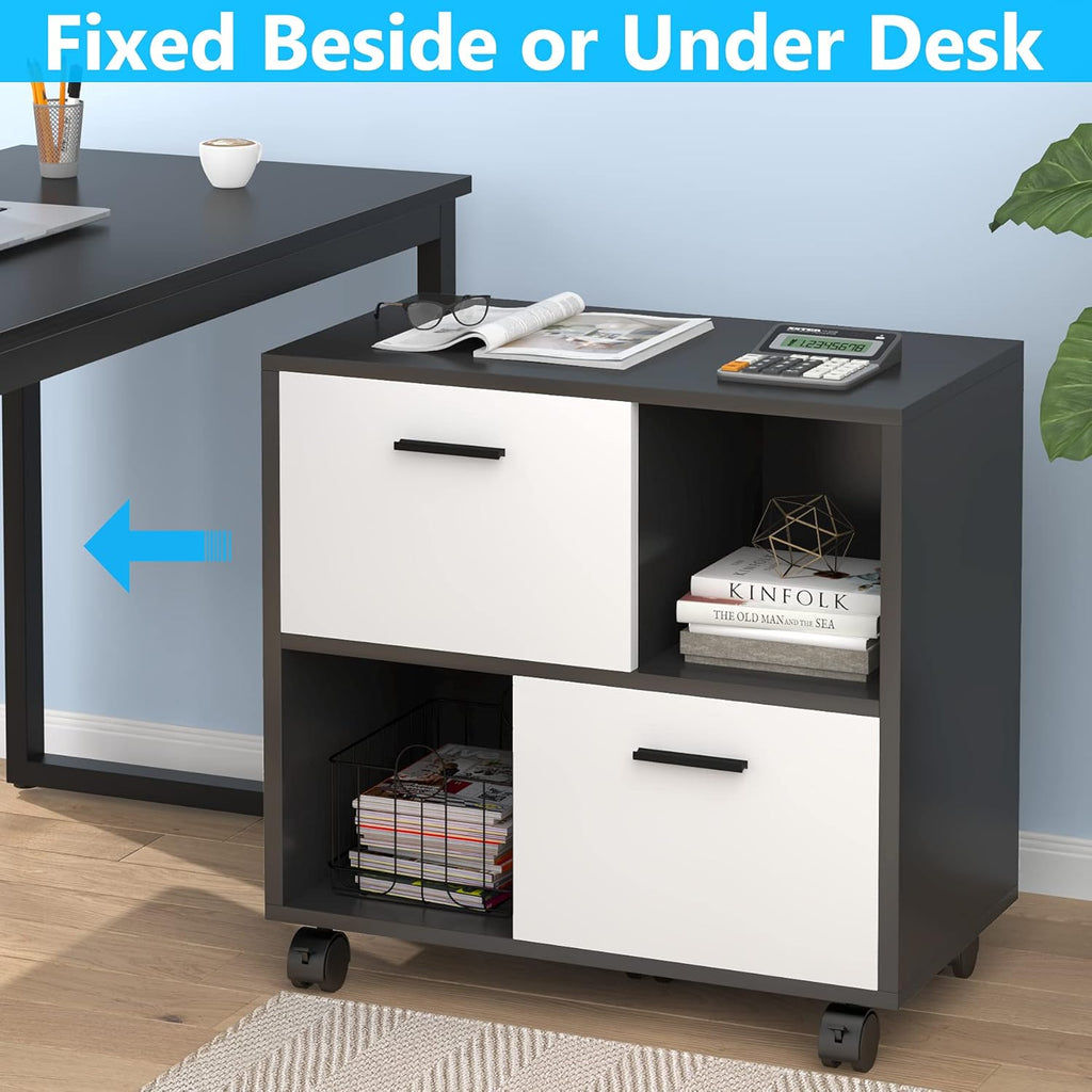 2 Drawer Wood File Cabinet with Wheels D346825