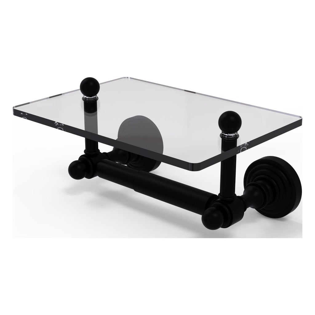 Black Matte Two Post Toilet Tissue Holder with Glass Shelf O978353