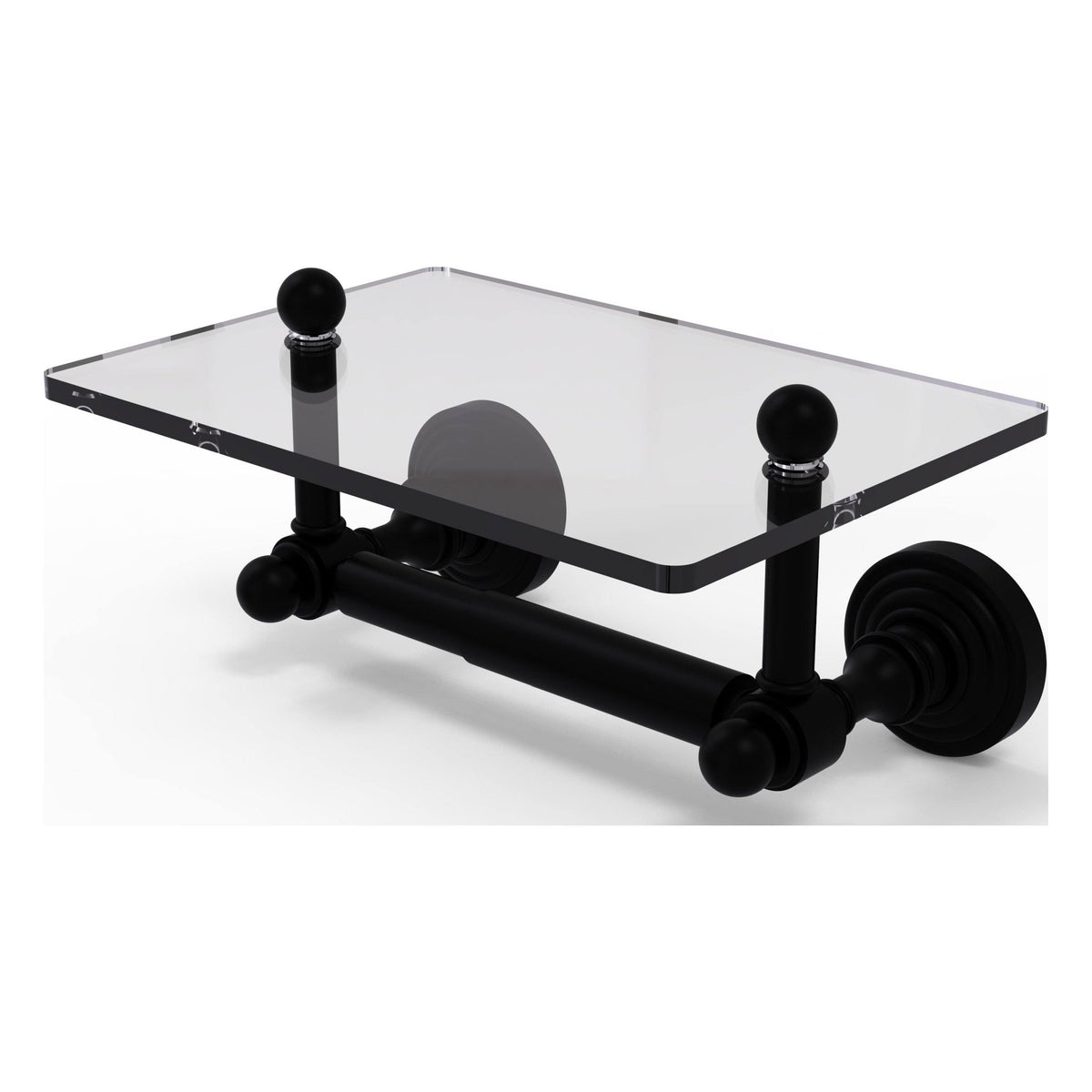 Black Matte Two Post Toilet Tissue Holder with Glass Shelf O978353