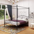 Queen Size Black Metal Canopy Bed Frame with Headboard and Footboard G536