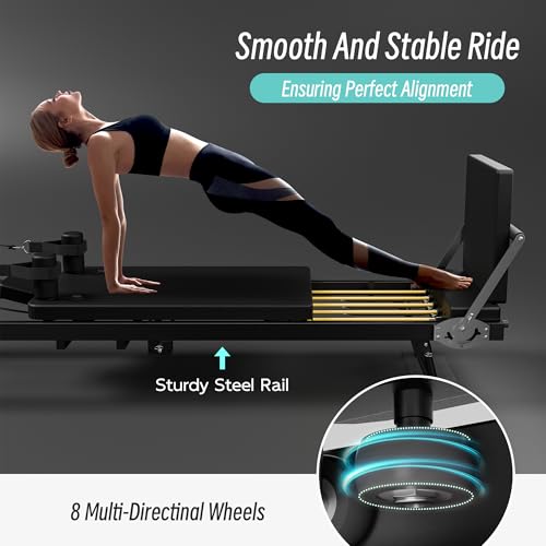 Black Foldable Pilates Reformer Machine with Jump Board, 500 lbs Capacity K364441