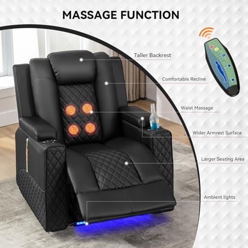 Power Recliner Chair PU Leather Electric Massage Recliner Sofa Black V609437