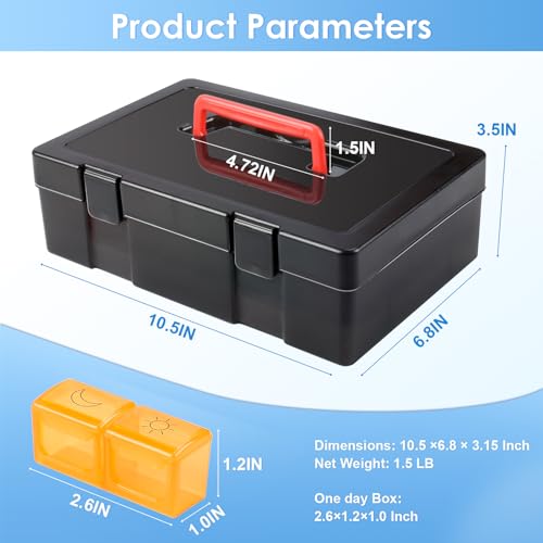 Black Monthly Pill Organizer 2 Times a Day 30 Day with Travel Case Y804