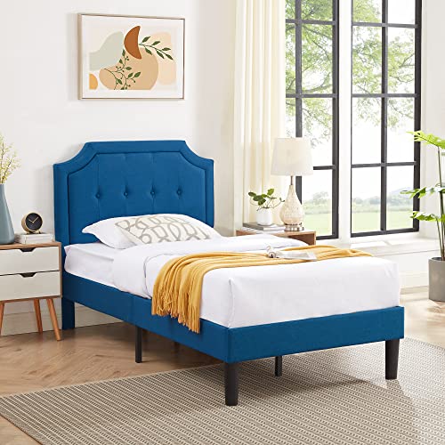 Twin Size Upholstered Platform Bed Frame with Wooden Slats L243