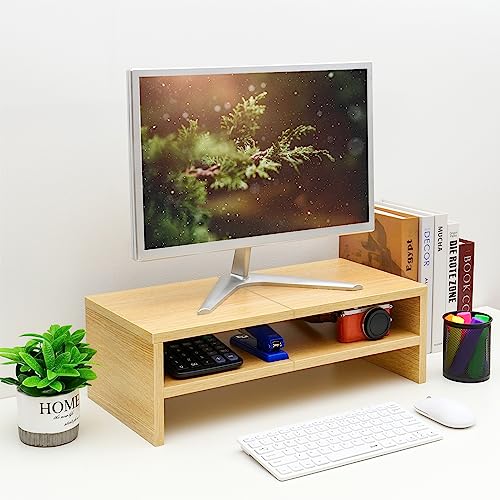 Wooden Monitor Stand Riser 2 Tier Laptop Stand with Storage S7269