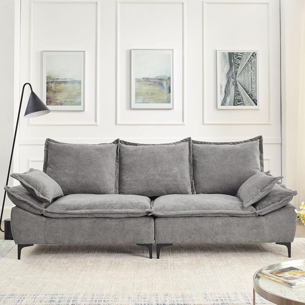 Grey Dutch Velvet 3-Seater Sofa with 2 Pillows E87105