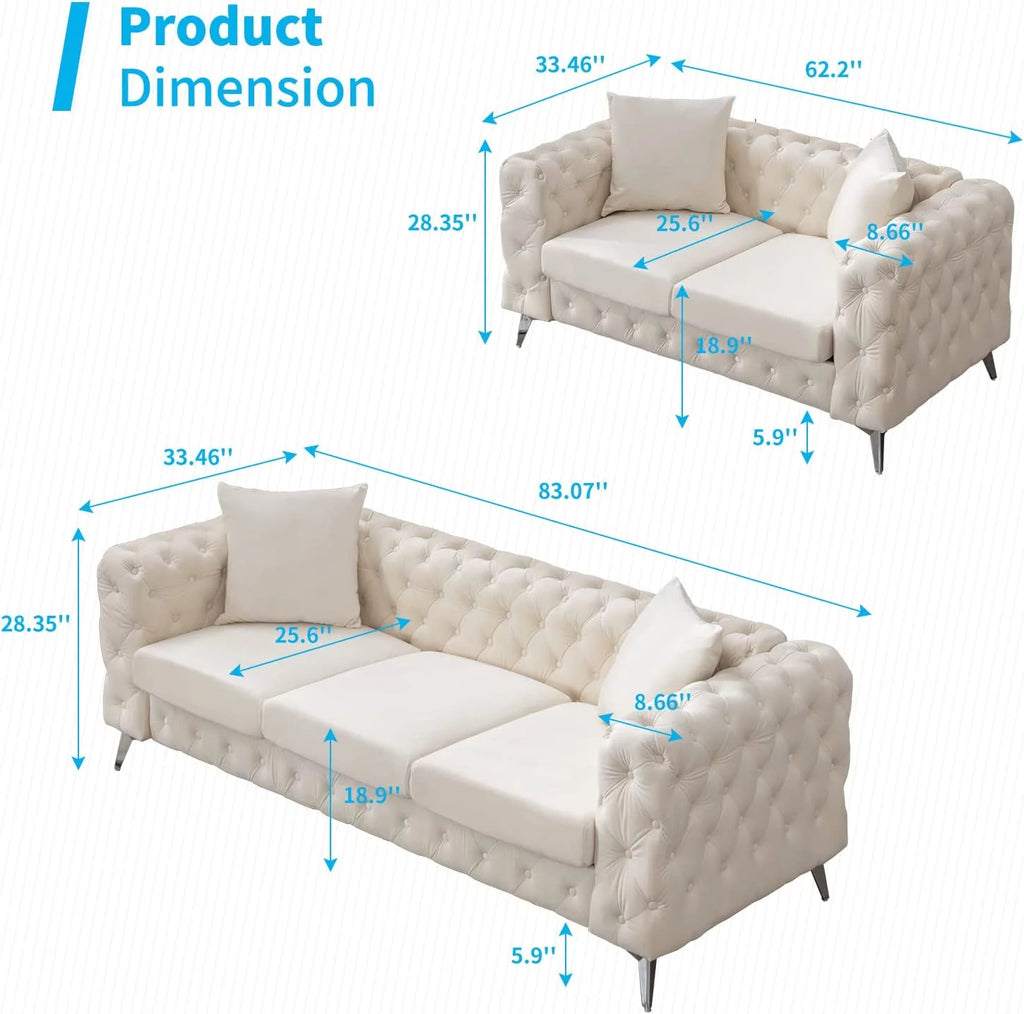 Beige 2 Pieces Sofa Set with Tufted Cushion M27655