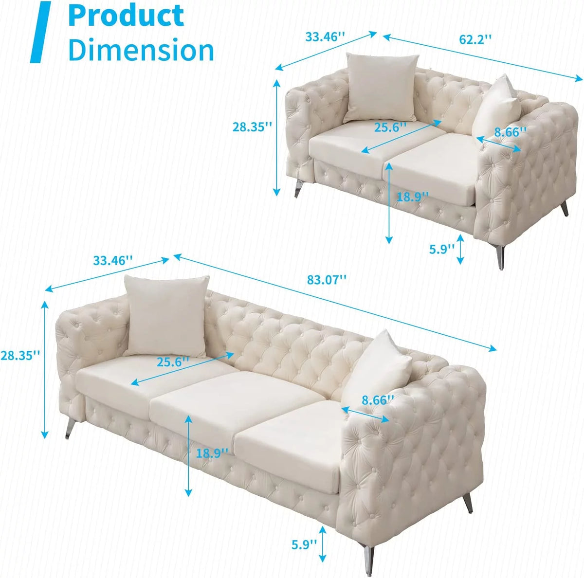 Beige 2 Pieces Sofa Set with Tufted Cushion M27655