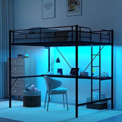 White Twin Loft Bed with Desk and Storage H79698
