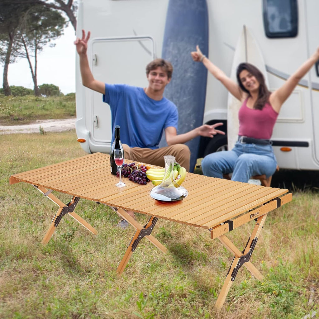 4ft Low Folding Solid Wood Picnic Table with Carry Bag J948341