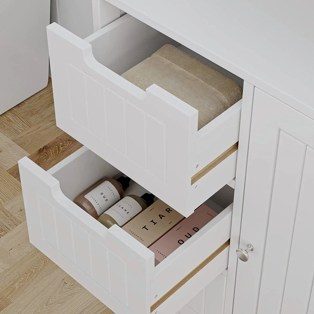 White Free Standing Bathroom Floor Cabinet with 3 Drawers and 1 Door Y620298
