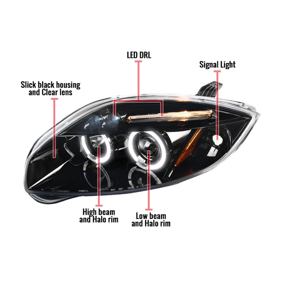 Clear LED Dual Halo Projector Headlights Z10726