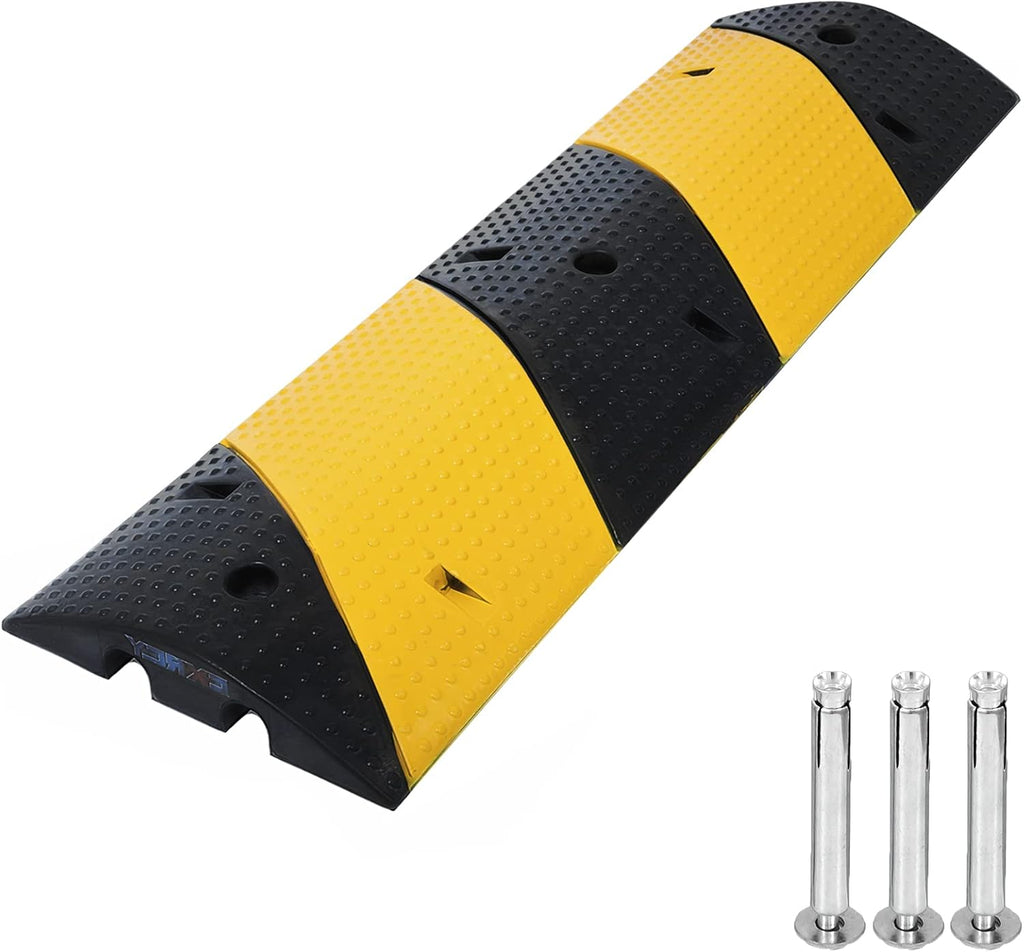 Rubber Speed Bumps 1 Pack 2-Channel 3FT Modular Traffic Driveway Speed Bump Heavy Duty Cable Protector Ramp with 3 Bolts ( 39.4 x 12 W x 2.4 H) Pack of 2 T2551