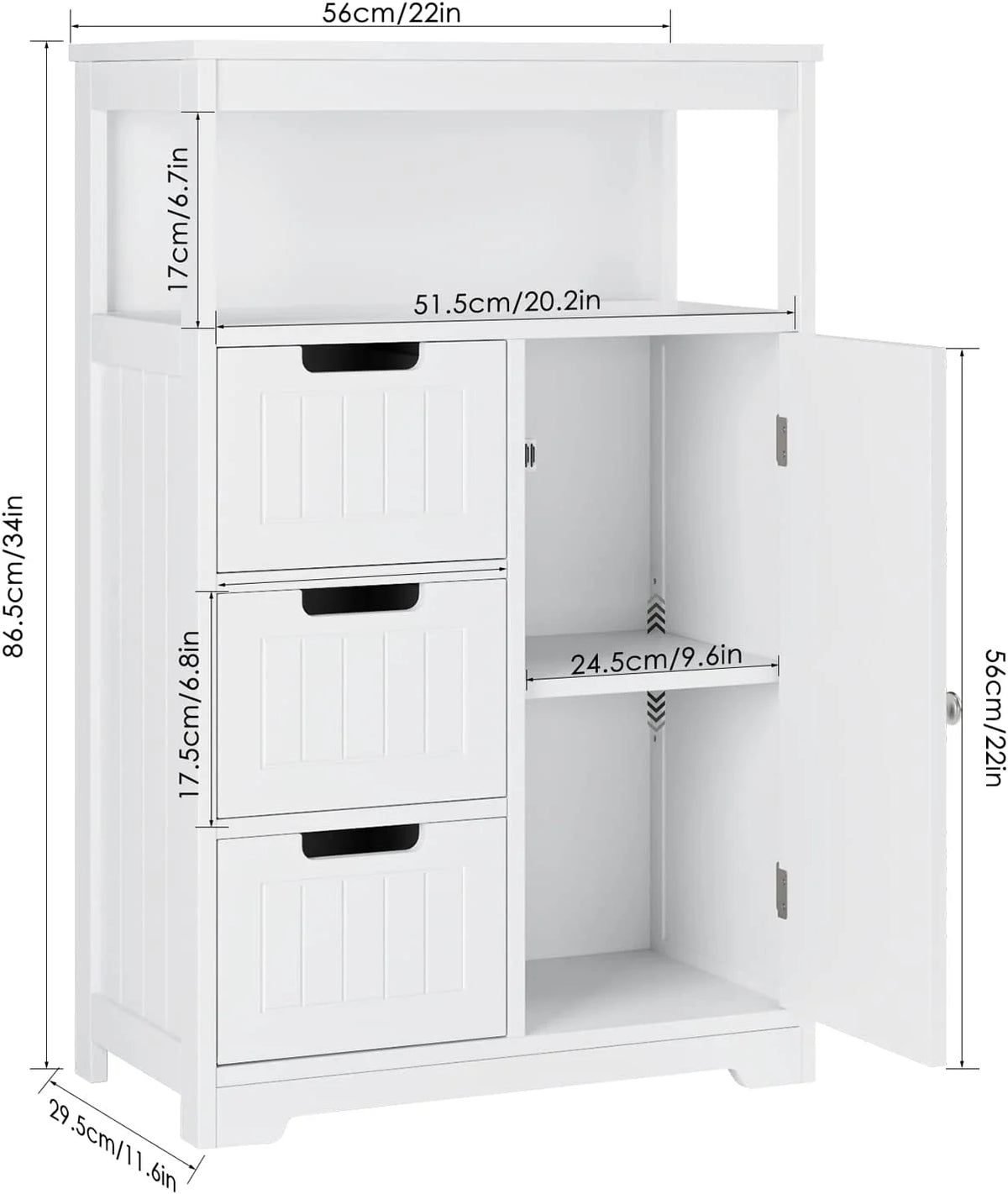 White Free Standing Bathroom Floor Cabinet with 3 Drawers and 1 Door Y620298