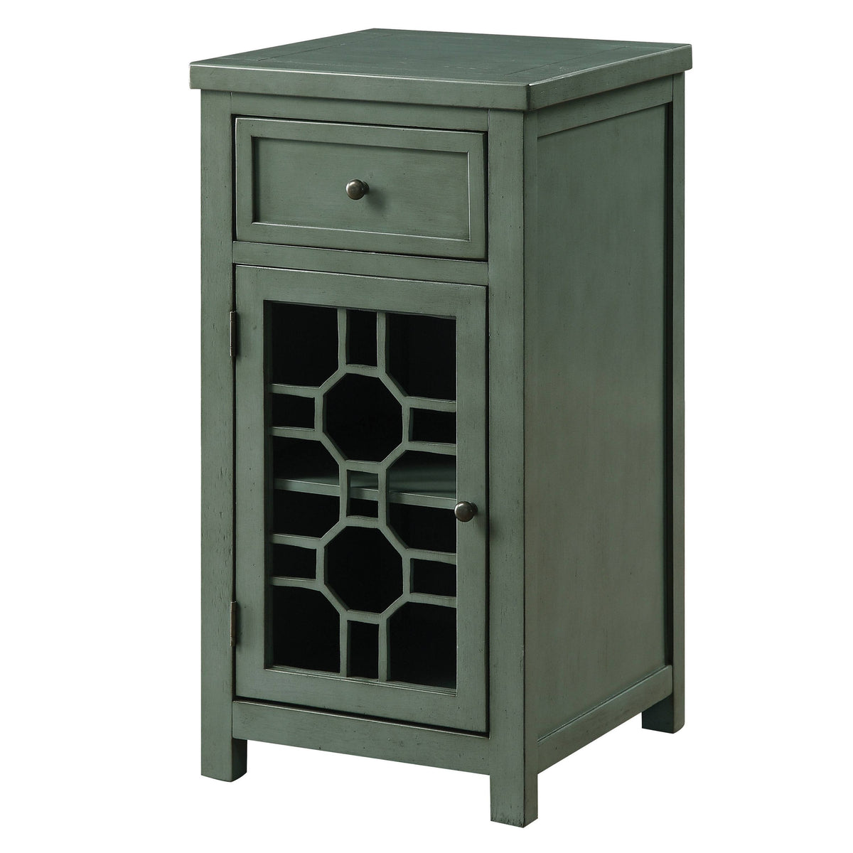 Antique Teal Solid Wood 1-Drawer Side Table C29353