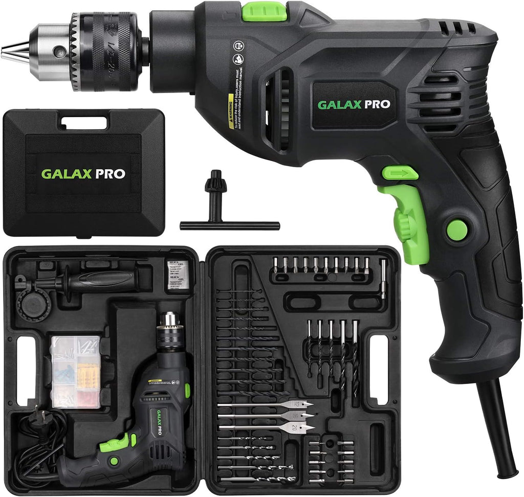 5Amp 1/2-inch Corded Impact Drill with 105pcs Accessories, Variable Speed 0-3000, Hammer and Drill 2 Functions in 1, 360°Rotating Handle, Depth Gauge, Carrying Case Included Pack of 2 V642930