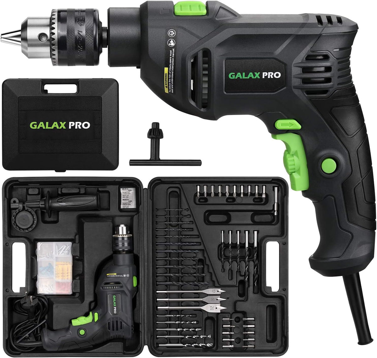 5Amp 1/2-inch Corded Impact Drill with 105pcs Accessories, Variable Speed 0-3000, Hammer and Drill 2 Functions in 1, 360°Rotating Handle, Depth Gauge, Carrying Case Included Pack of 2 V642930