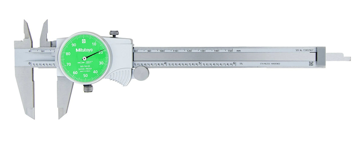Green Face Dial Caliper, 0 inch-6 inch, 0.001 inch R904