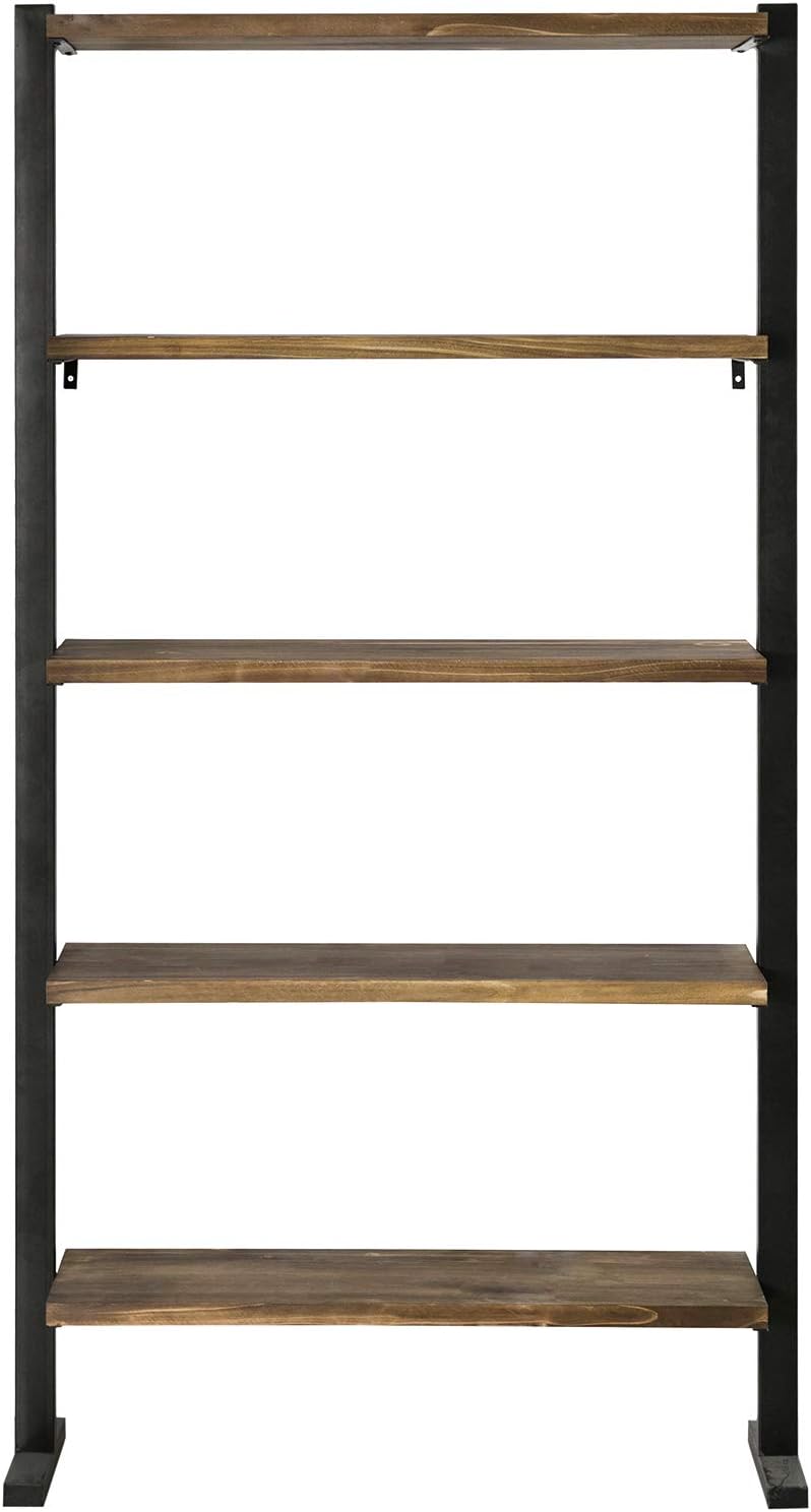 5-Shelf Industrial Metal and Solid Pine Wood Bookcase Dark Brown V6298