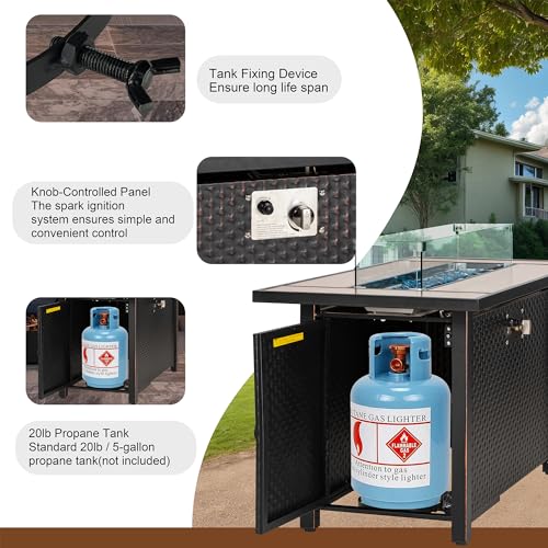 45 inch Propane Gas Fire Pit Table with Lid, Lava Rock, Waterproof Cover H1240