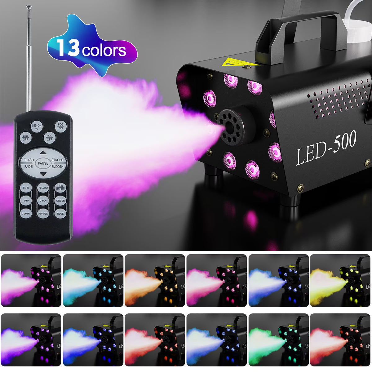 Halloween Smoke Machine with 3 Stage LED Lights and Wireless Remote Controls Y349