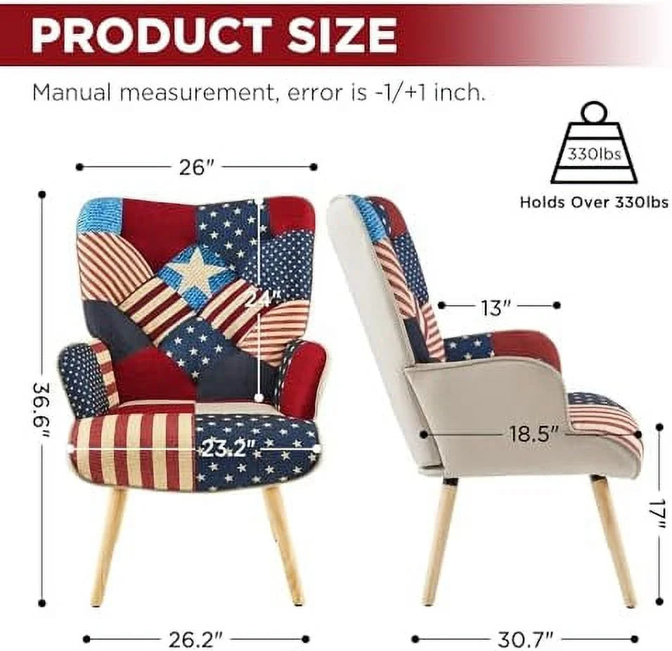 Accent Chair High Back Armchair Linen Fabric Solid Wood M662