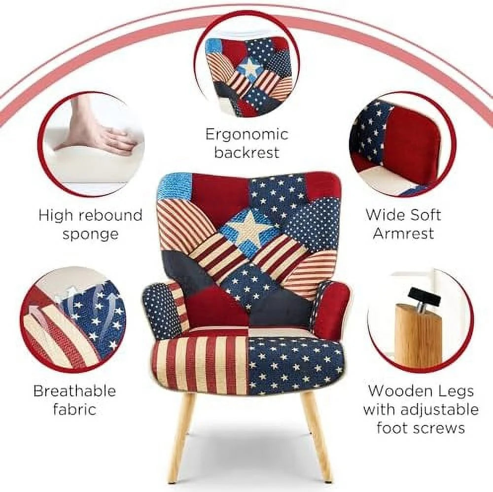 Accent Chair High Back Armchair Linen Fabric Solid Wood M662