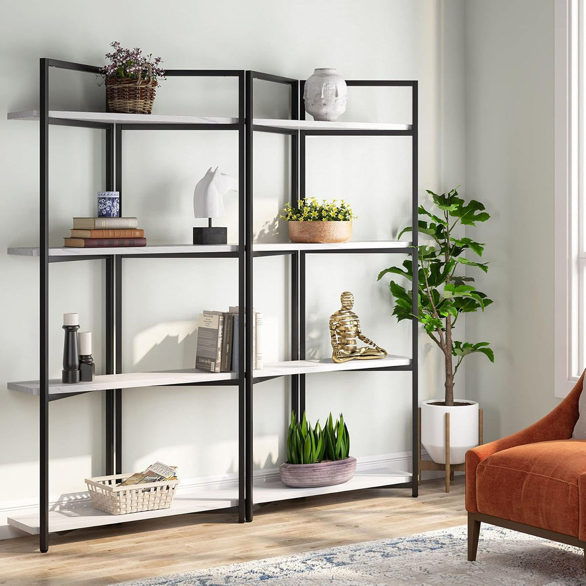 Rustic Brown 4-Tier Open Bookcase Q5942