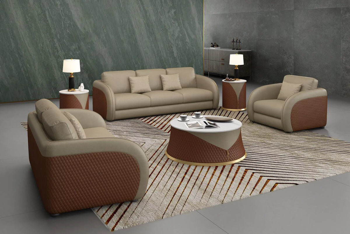 Beige Brown Italian Leather Arm Chair Z607