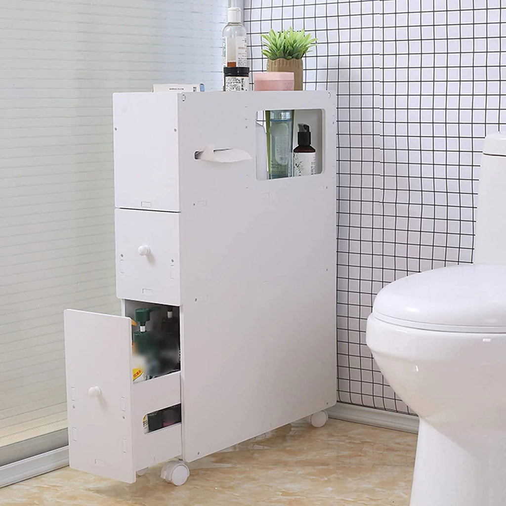 Slim Narrow Bathroom Storage Cabinet with Slide out Drawer I515896